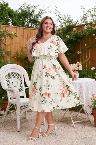 Image of Plus Size Summer Dresses for Women Casual Short Sleeves A Line Midi Dress