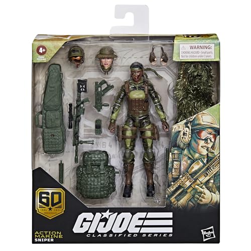 G.I. Joe Classified Series 60th Anniversary Action Marine - Sniper, Collectible 6 Inch Action Figure with Ghillie Suit and 19 Accessories