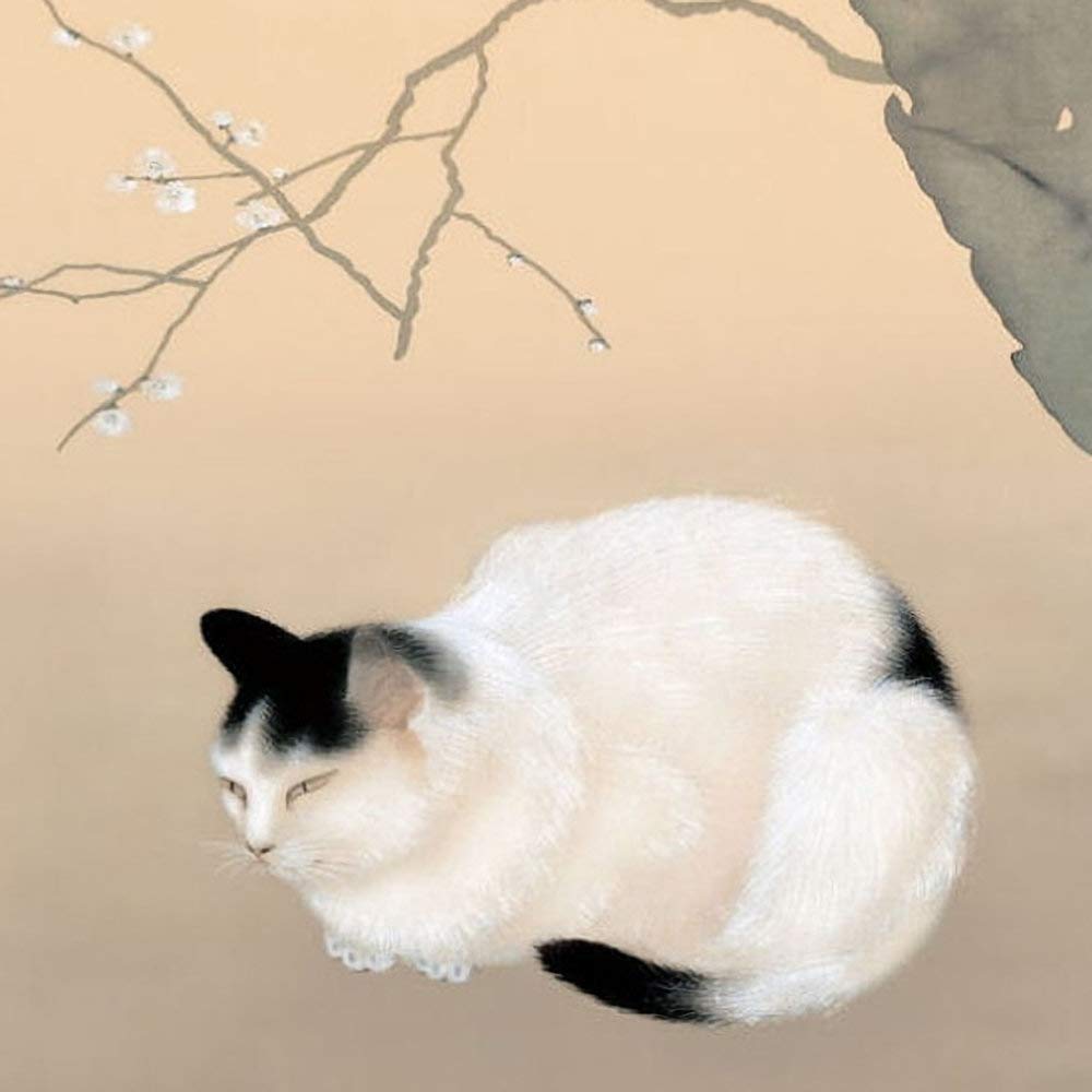 Amazon.co.jp: 菱田春草 猫梅 F4号 高精彩工芸画 手彩補色 複製画 動物