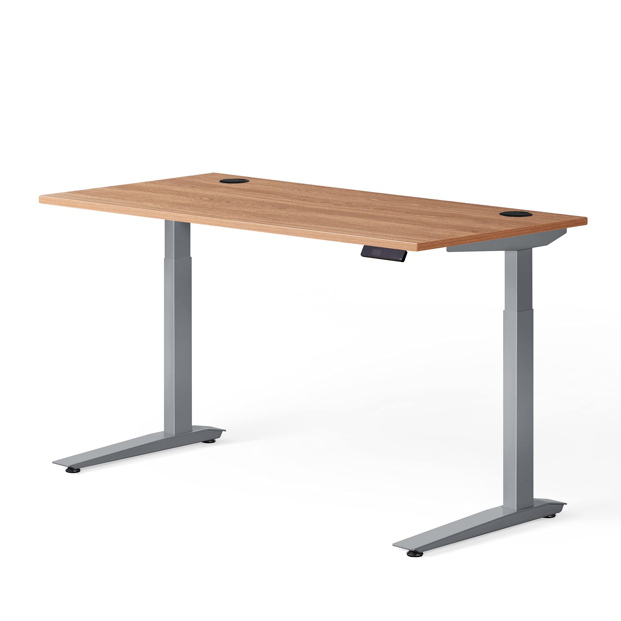 Fully Jarvis Standing Desk 48" x 27" Oak Laminate Top - Electric Adjustable Desk Height from 30" to 49" with Memory Preset Controller (Rectangle, Silver Frame)