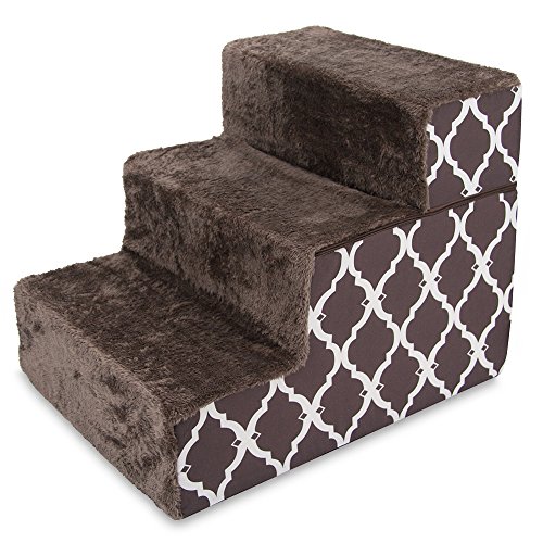 Image of Best Pet Supplies 3-Step Foldable CertiPUR-US Certified Foam Pet Stairs /Steps, 21 x 16 x 16.5-Inch, Chocolate Brown with Lattice Print