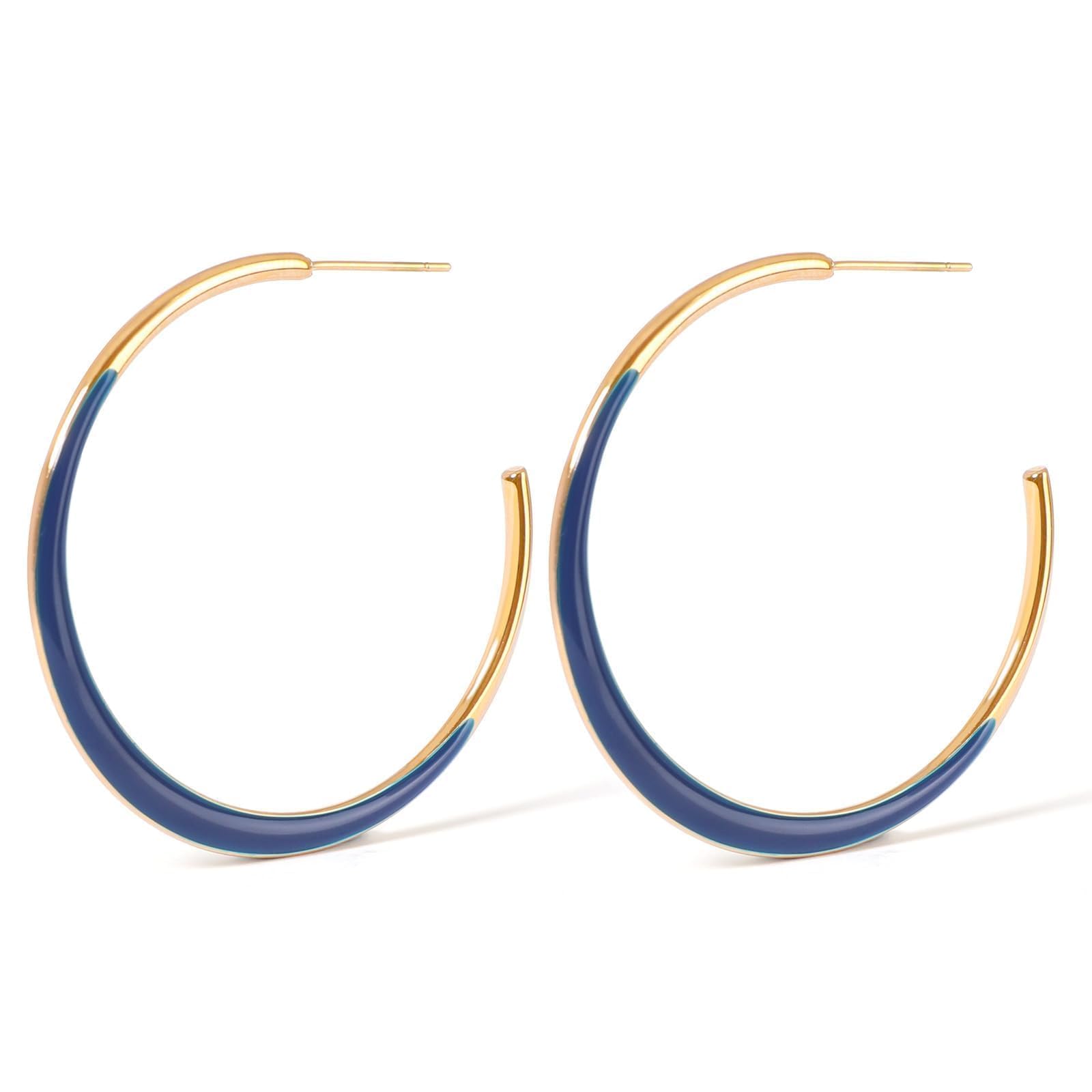 TaYolnFaSo Colorful Enamel Hoop Earrings for Women 18k Real Gold Plated C-Shaped Earring Hypoallergenic Round Enamel Jewelry for Wife Girlfriend