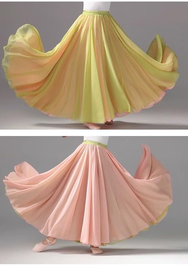 HEARTTOUCH Girls' Lyrical Dance Skirt 720 Double-Side Swing Skirt Flowy Chiffon Tutu Skirts Dance Costumes for Performance