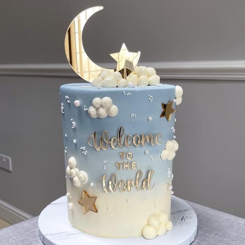 Welcome to the World Cake Topper-Gold Acrylic Baby Party Cake Decor, Baptism,Welcome Newborn, Baby Shower