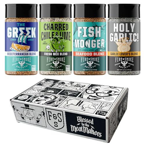 Fire &amp; Smoke Society Seasoning Variety Pack | BBQ Rubs for Smoking and BBQ Seasonings for Grilling | Gifts for Dad, Men Gifts | Large Spices Set (4-Pack)
