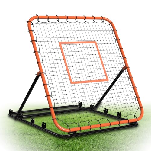 Baseball Rebounder Net, Portable Bounce Back Trainer for Baseball & Softball with 4 Adjustable Return Angles, 4 x 4.5 ft Practice Tool for All Skill Levels,Orange