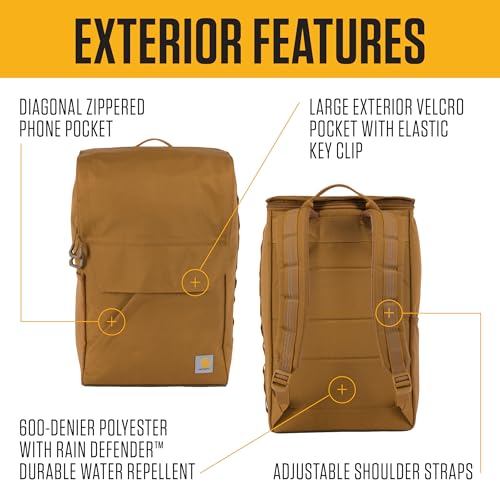 Carhartt 21L Top-Load Backpack, Durable Water Resistant Coated Canvas Base W/ 17" Laptop Sleeve, Black2