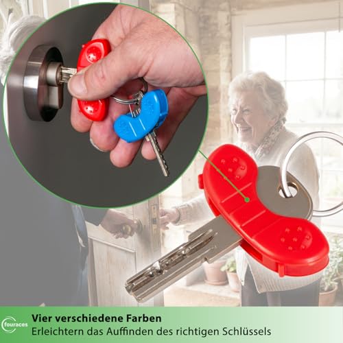 fouraces Schlüsseldrehhilfe mit ergonomischem Handteil – 4er Set, große Auflagefläche, mehr Hebelwirkung bei geringer Handkraft, Alltagshelfer, praktisches Geschenk, Senioren Hilfsmittel