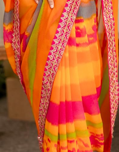 Image of SIRIL Women's Georgette Printed And Sequence Embroidery Saree With Unstitched Blouse