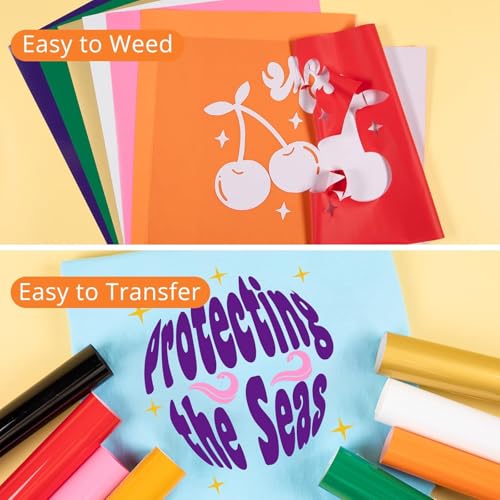 HTVRONT HTV Heat Transfer Vinyl Bundle - 20 Pack 12'' x 3FT Iron on Vinyl for All Cutting Machine, Easy to Use Heat Transfer Vinyl for T Shirts, HTV Vinyl Bundle with 20 Assorted Colors - Image 5