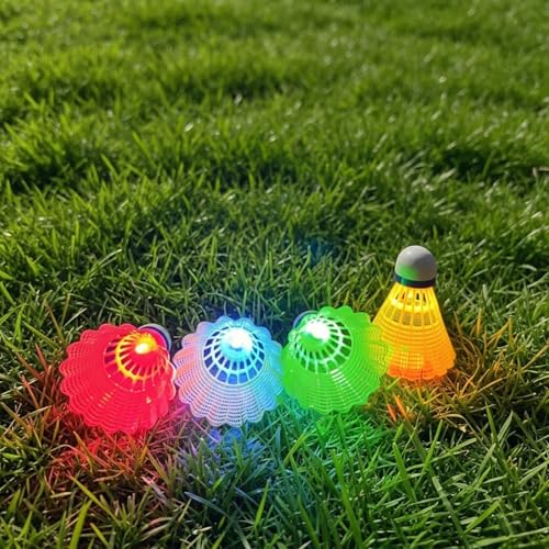 Image of Glow in The Dark Badminton Birdies,LED Badminton Shuttlecocks for Family Backyards Practice,4 /5 /6 PCS Nylon /Goose Feather Long Lasting Light Up Birdie Balls Set for Indoor Outdoor Sports
