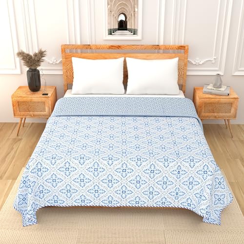 Image of Dohar Cotton | AC Blanket Double Bed | Soft Light Weight, Quilt, Duvet King Size, 84 inchx96 inch - Gray Blue, Pack of 1