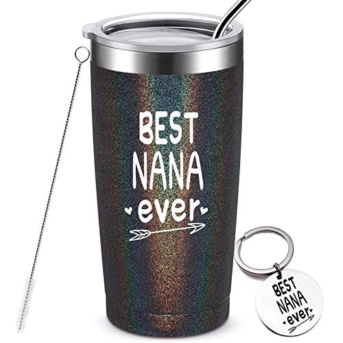 Top Brands Best Nana Ever - Birthday Gifts for Nana, Funny Christmas Gifts for Nana, Stainless Steel Insulated Tumbler with Lid & Straw, 20 Ounce Glitter Charcoal