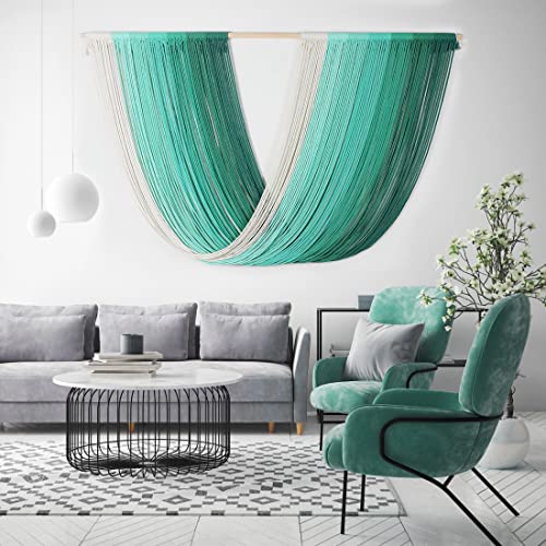 EISKBC Large Macrame Wall Hanging, Woven Macrame Wall Decor, Boho Tassel Yarn Tapestry Wall Art, Modern Home Decor For Bedroom and Lving Room, 58''L*33''H(Green)