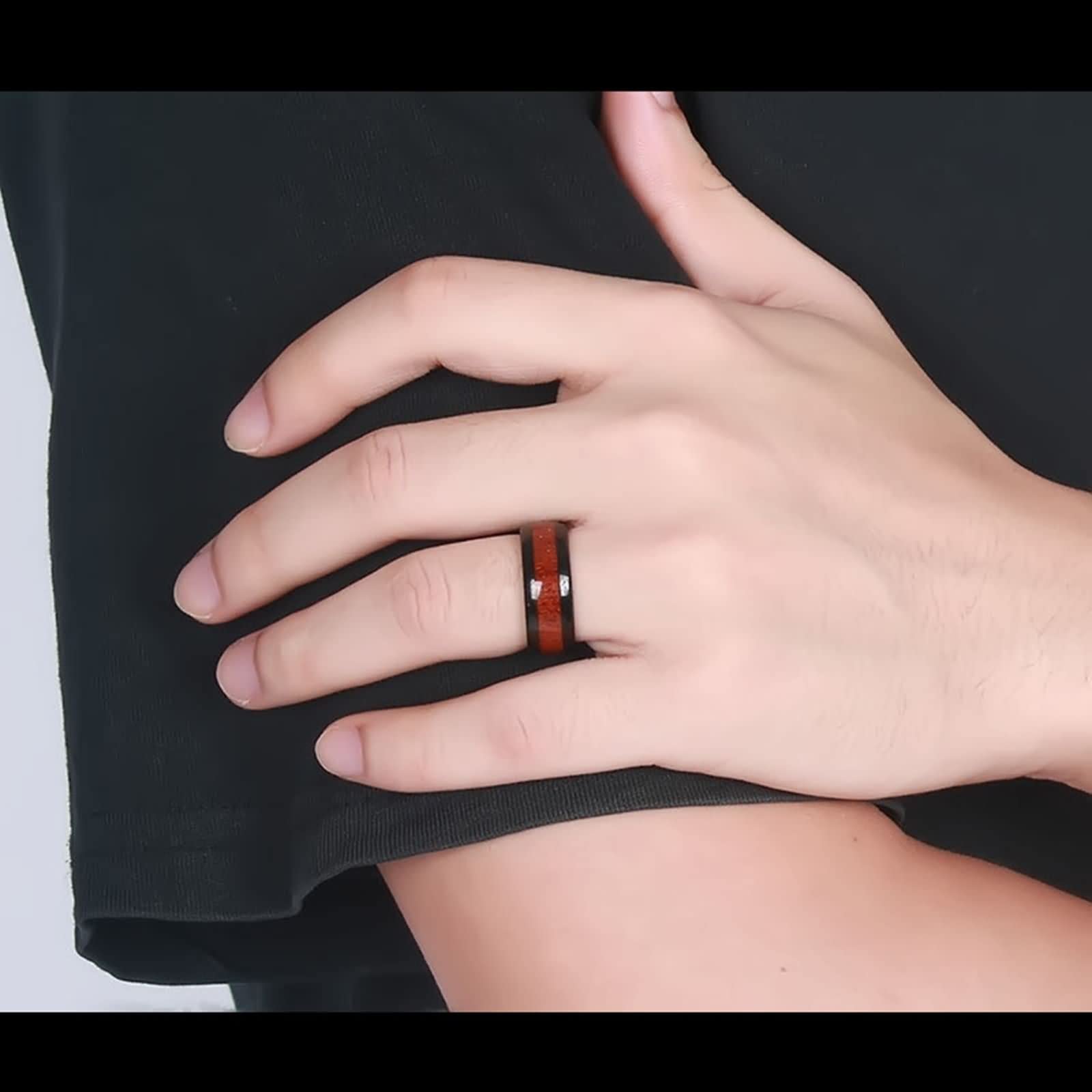Anillo de Compromiso de Tungsteno,Anillo de Compromiso de Pareja 8MM Anillo Negro Marrón con Grano de Madera