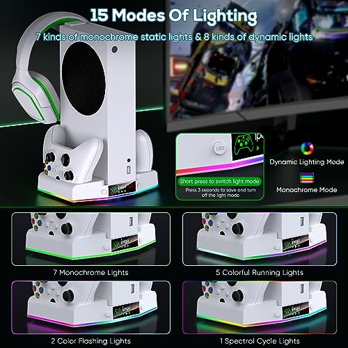 upgraded cooling fan stand for xbox series s with charger station meneea controller charging dock amp console cooler system with 15 colorful rgb light amp headset hook accessories for xss