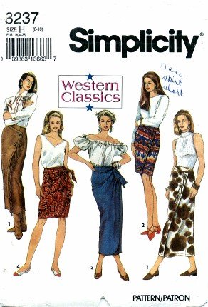 Simplicity 8237 Sewing Pattern Misses Mock Wrap Western Skirts Size 6 - 10 - Waist 23 - 25