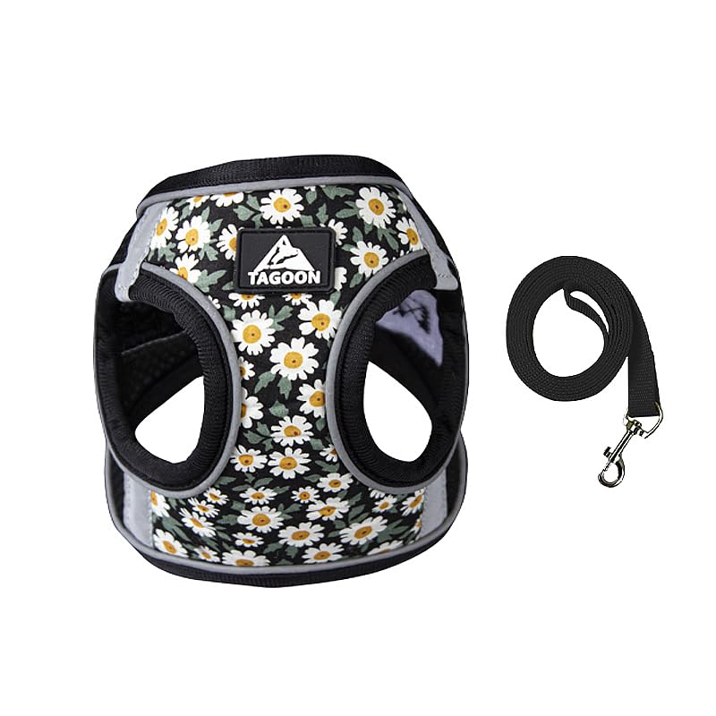 BT Bear Dog Harness and Lead Set,Daisy Flower Adjustable Soft No Pull Dog Vest Harness