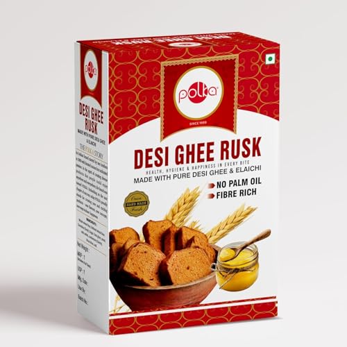 Image of POLKA Desi Ghee Elaichi Rusk | No Palm Oil Toast | Healthy Snacks for Kids | Fresh Crunchy Healthy Tostea Food (300 GM)