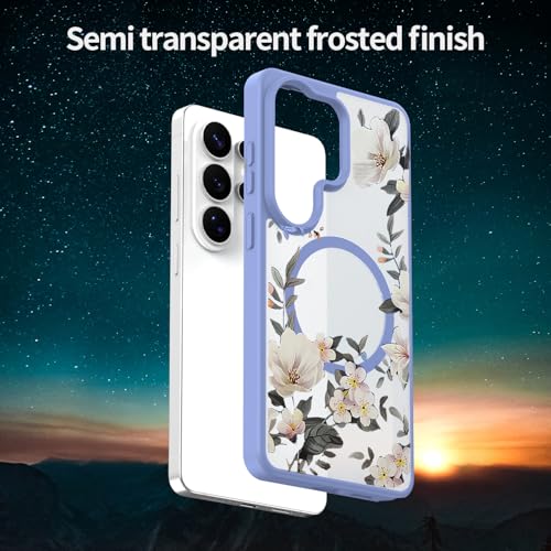 Image of VONZEE Compatible with Samsung Galaxy S26 Ultra 5G Case Luxury Retro Flowers Floral Clear for Magnetic Wireless Charging Case Shockproof PC+TPU Cute Glossy Shiny Cover for Girls Women, Official Blue