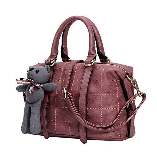 Sac à main Boston rouge orné d'un pendentif ours aux finitions haute couture