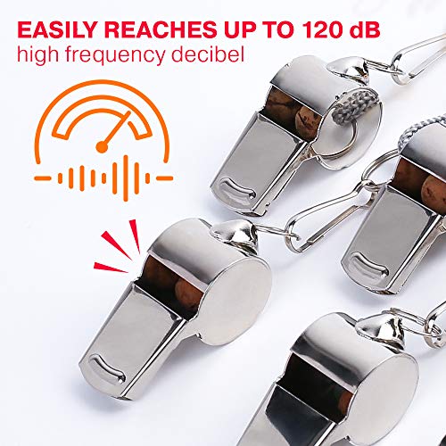 image for LotFancy Whistles with Lanyard, 7 Pack of Stainless Steel Metal Refere