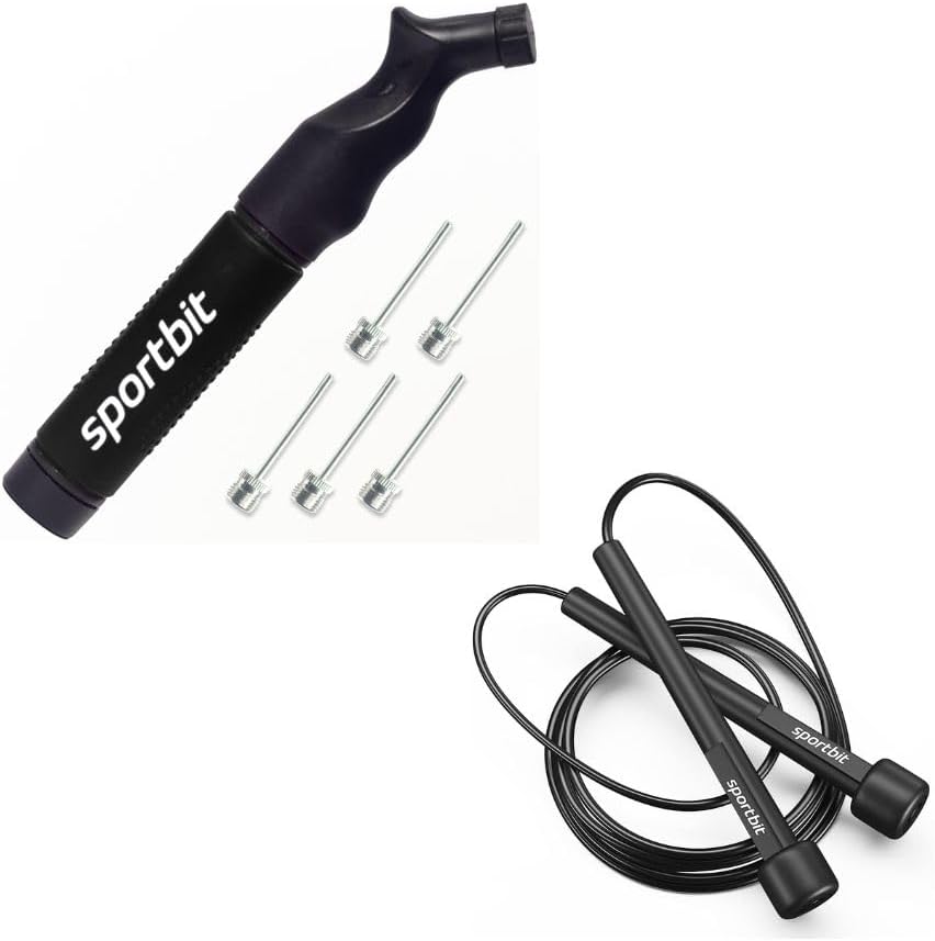 SPORTBIT Ball Pump with 5 Needles + Jump Rope