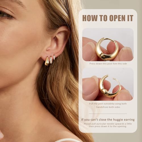 Gold Hoop Earrings For Women,14k gold Plated trendy small lightweight chunky gold/silver hoops earrings set dainty non tarnish waterproof gold/silver earrings pack stack for women4