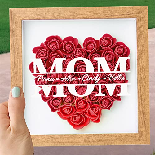 WintSallTab Personalized Mom Flower Shadow Box with Name Custom Name Frame Dried Flower Picture Frame Monogram Shadowbox Frame Mother's Day Birthday Gifts for Mom Wife from Daughter, Son, Husband