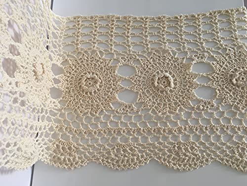 Mindplus Window Curtains Cotton Linen Valances Hand-Crocheted Floral Cotton Kitchen Valance Cafe Short Curtain (Beige, H 12 Inch * W 78 Inch) #TOP3