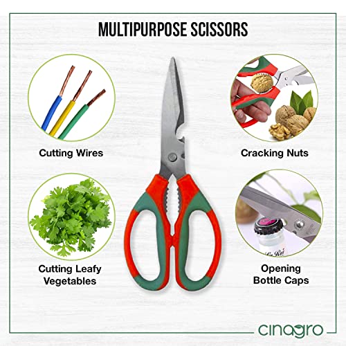 Image of Cinagro Stainless Steel Gardening Scissors, Cutter with Sharp Blades, Cutter for Arranging Flowers, Trimming Plants (Orange & Grey)