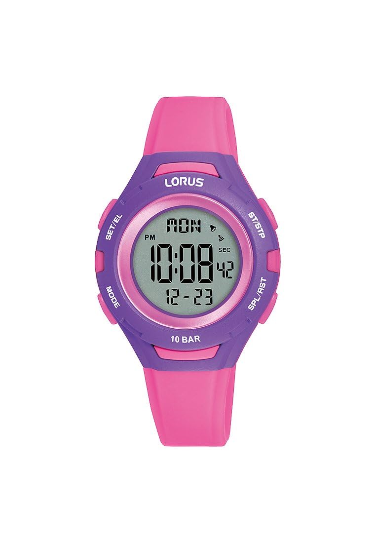 Lorus Children's Digital Quartz Watch with Silicone Strap, Blue, Pink, Standard Size, Trendy