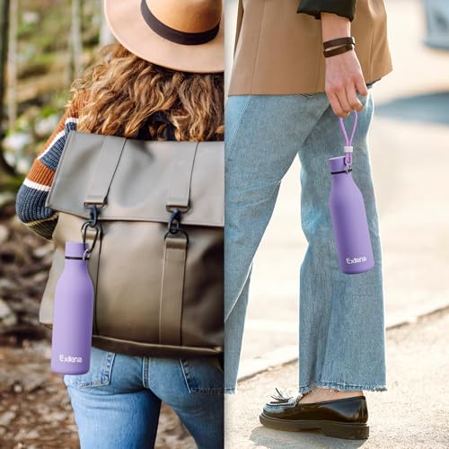 Exllena-Metal-Water-Bottle-500ml-with-Silicone-Strap-Double-Wall-Vacuum-Insulated-Water-Bottles-Keeps-Drinks-Cold-24-HrsHot-12-Hrs-Stainless-Steel-Water-Bottle-BPA-FreePurple