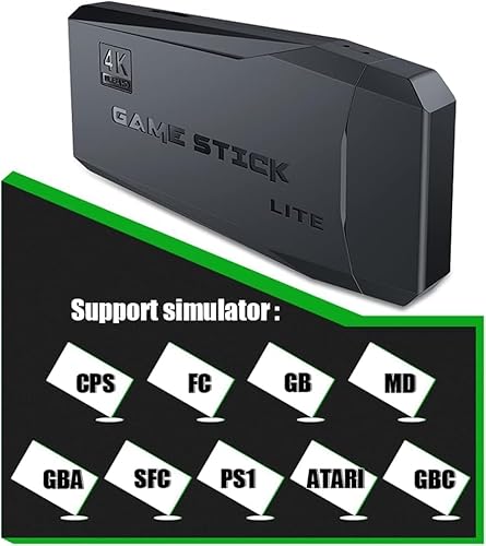 Vídeo Game Stick 4K com 10.000 Jogos, HD Display, Vídeo Game Retrô para PS1/GBA/FC/MD, Clássico Retr