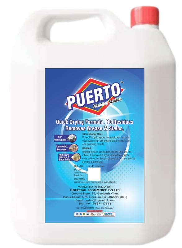 Image of Puerto 500 ml + 5 Ltr Refill Glass and Surface Cleaner Liquid Spray |Glass Cleaner for Car, Kitchen and Home Surfaces | Multi Surface Cleaner