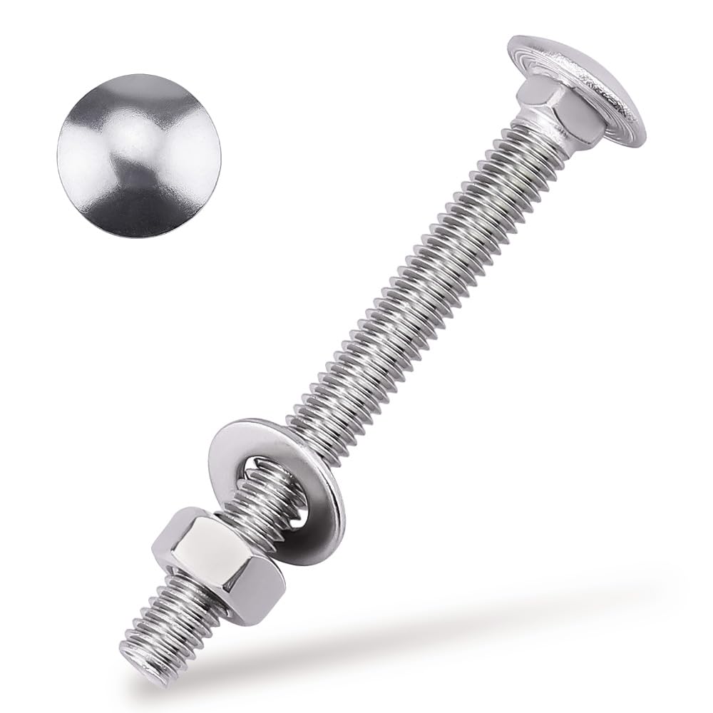 3/8-16 x 2-1/2" Carriage Bolts Kits, Grade A2-70, 304 Stainless Steel Carriage Screws with Hex Nuts and Washers, Round Head Square Neck, Coarse Thread