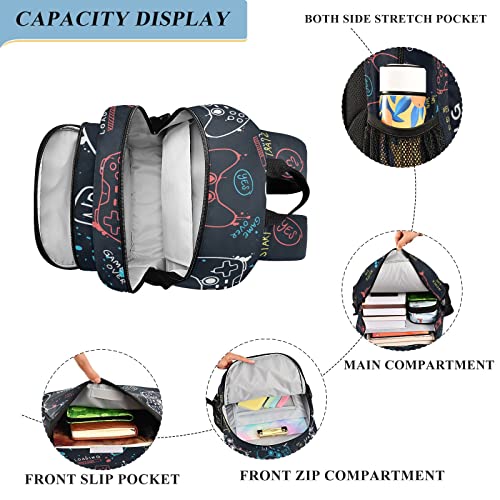 Video Game Joysticks Blue School Backpack Lightweight Laptop Backpack Student Travel Daypack with Reflective Stripes4