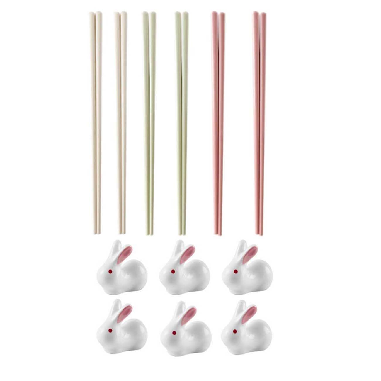 Lot de 6 paires de baguettes chinoises réutilisables en céramique, passent au lave-vaisselle + 6 supports de baguettes A24