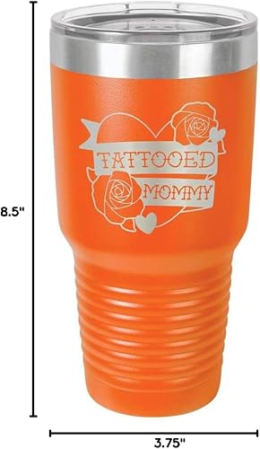 Miniatura 9 de TATTOOED MOMMY ORANGE Vaso de bebida de 30 oz con pajita Taza de viaje grabada con láser con citas divertidas Comparar con Yeti Rambler Idea de