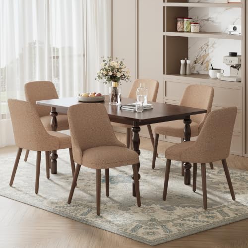 Image of MALOL Upholstered Dining Chairs Set of 6 with High-Back, Light Camel | Dining Room Chair with Wood Legs, Padded Kitchen Chairs for Dining Room /Restaurant /Cafe