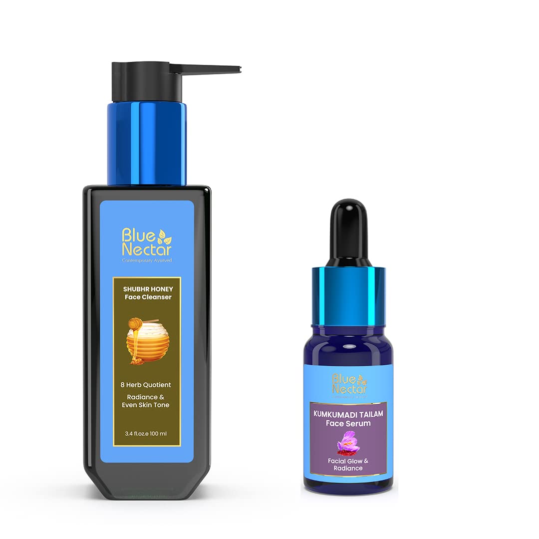 Blue Nectar Kumkumadi Tailam Face Serum with Saffron & Blue Nectar Radiance Face Cleanser with Raw Honey
