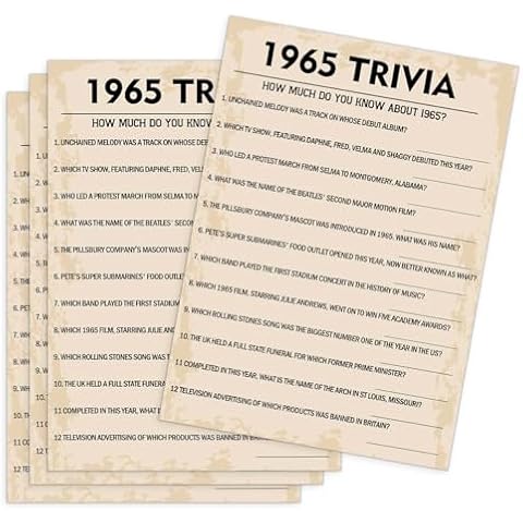 60th Birthday Party Games, 1965 Trivia Games, Birthday Party Supplies for Adults, Fun 1965s Party Game，Pack of 30 Cards Cover