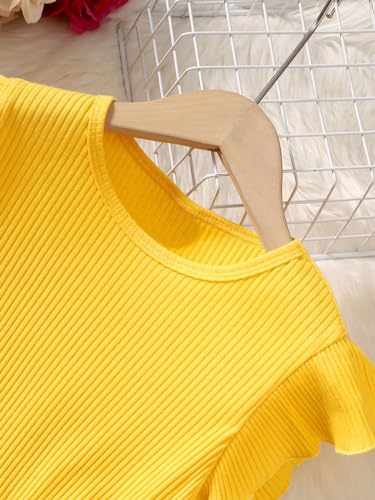 Floerns Girl's Floral Print Ruffle Trim Cap Sleeve Ribbed Belt Summer A Line Dress4