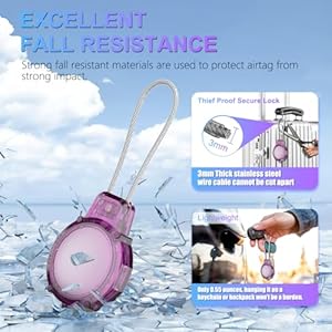 2-Pack for Airtag Holder Anti-Lost Air tag Lock Case with Wire Cable Compatible with Apple AirTag, Ultra Durable Waterproof Air tag Case for Luggage, Key, Backpack, Pets, Bik (Clear Pink & Purple)