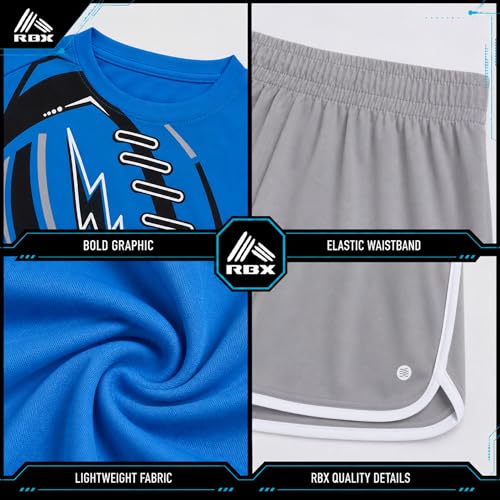 Image of RBX Boys Athletic Shorts Set - 2 Piece Active Performance Graphic Tees and Mesh Gym Shorts for Boys With Elastic Waistband