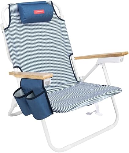 Flamingueo Silla Playa, Almohada Ergonómica Confort, Reclinable 5 Posiciones, Bolsillo Insulado Frío, Posavasos Doble, Asas Mochila Fácil Transporte, 59 x 62,5 x 81 cm