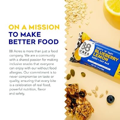 88 Acres Granola Bars, Blueberry Lemon, 12 Count, School Safe, Allergen Free Seed & Oat Snack Bar, Gluten & Nut Free, Vegan, Non-GMO & Kosher, Individually Wrapped