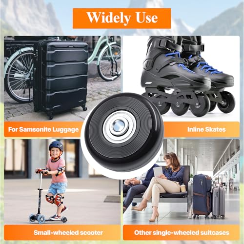 4 Sets Luggage Wheels Replacement Kit - Compatible with Samsonite and Other Inline Skate & Swivel Caster Wheel Suitcase 50mm, Silent Inline wheels Repair Parts with Bearings & Wrench