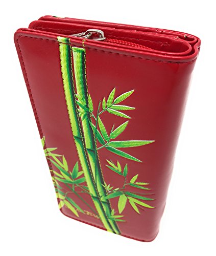 Shag Wear Playful Panda Large Wallet for Women and Teen Girls Vegan Faux Leather Red 7"3