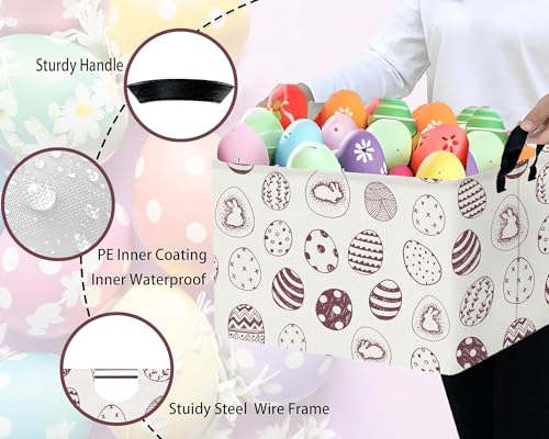 Image of Large Rectangular Easter Baskets Empty Waterproof Boy Toy Box Foldable Kid's Gifts Storage Bin Spring Room Decor(Brown Egg)